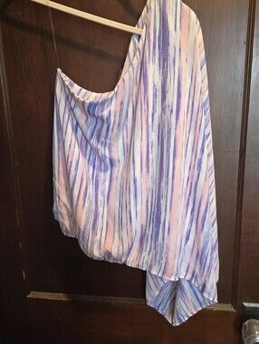 One-Shoulder Asymmetrical Skirt in Pink and Purple Brushstroke